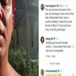 Channing Tatum has been 'mentally up and down' more than any other time in his life while dealing with a shoulder injury