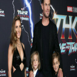 Chris Hemsworth with his wife, Elsa Pataky, and twin sons, Sasha and Tristan